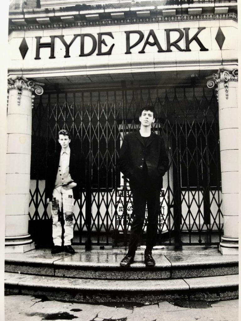 The first, two-piece incarnation of Edsel Auctioneer, snapped outside Hyde Park Picturehouse, Leeds, just before their first Peel Session in 1988. Picture: Cathh Hague