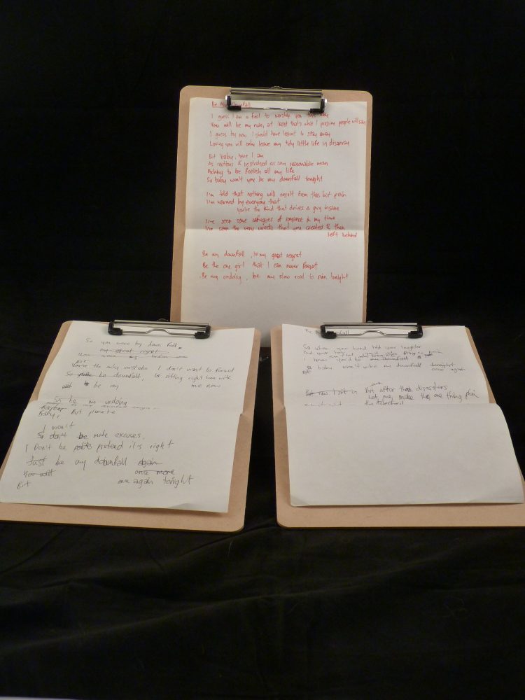 Photo of Justin Currie's handwritten lyrics for Del Amitri auction