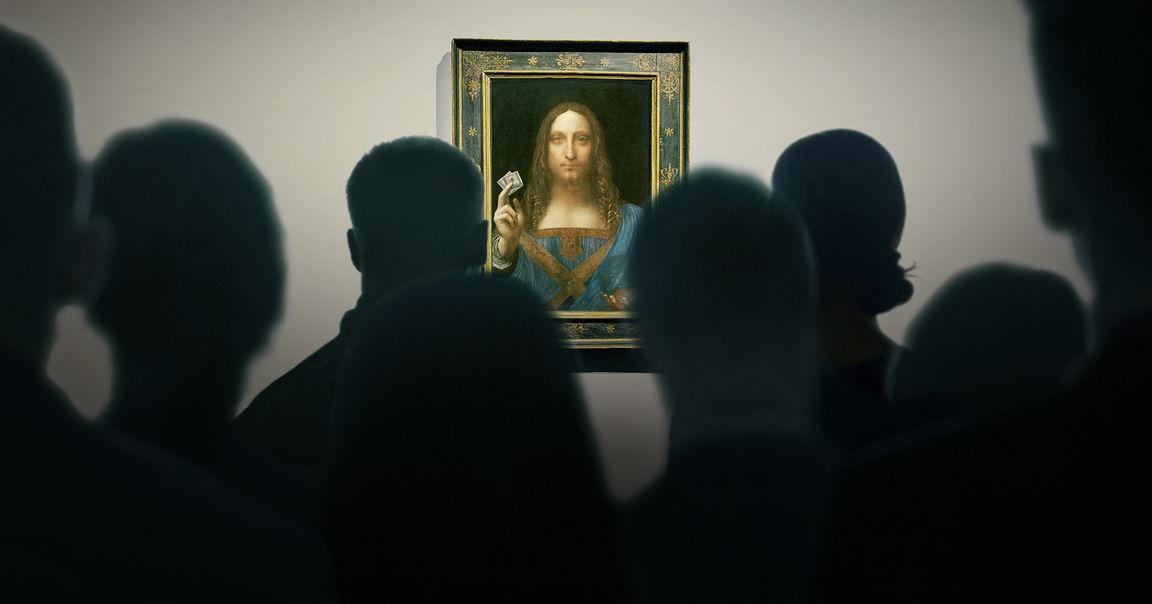 People looking at the Salvator Mundi the Louvre