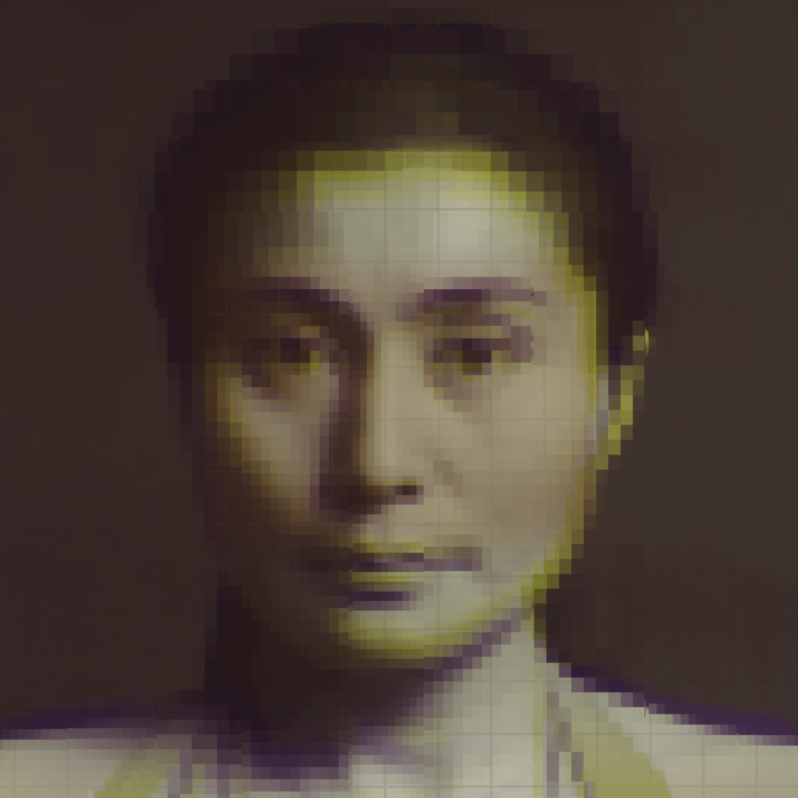 Pixalated headshot photo of Yoko Ono